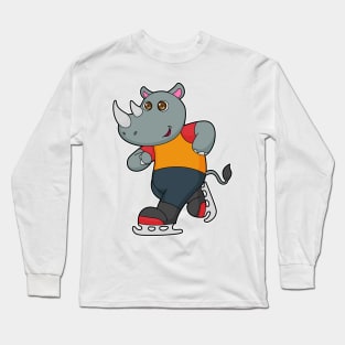 Rhino at Ice skating with Ice skates Long Sleeve T-Shirt